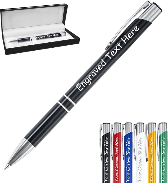Personalized Pens Bulk with Name Free Engraving,Custom Imprint Ballpoint Pen Pastel Metal Pen Customized Gift for Women Men Bosses Graduation Birthday Office Commercial-Black Ink(Black 1PC)