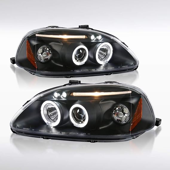 Autozensation Headlights For 96-98 Honda Civic Black Left+Right
