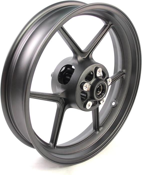 Matte Black Front Wheel Rim Compatible with Kawasaki Ninja ZX6R 2005-2012, ZX10R 2006-2010, Z750 2007-2013, Bearing include, Motorcycle Replacement Accessories Parts