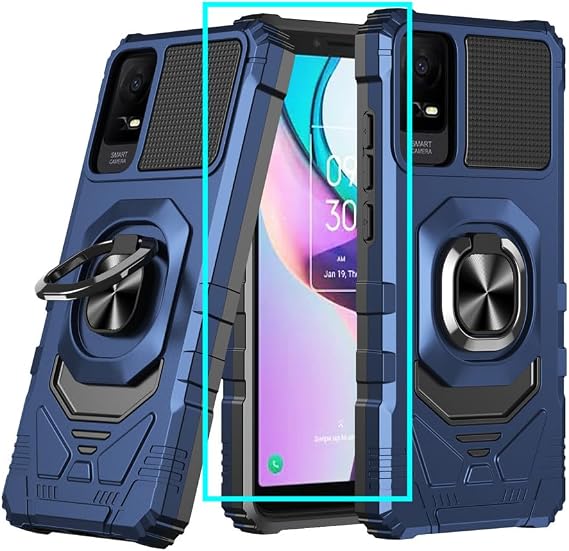 for TCL ION V Case/TCL ION X/TCL 40 Z Case with Screen Protector,TCL ION V Phone Case Magnetic Ring Stand Soft Silicone Bumper Military Grade Protective Cover for TCL IONX T430W/ TCL 40Z T607DL Blue