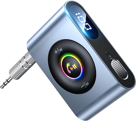 JOYROOM Araba için Bluetooth 5.3 AUX Adaptörü [Çok İşlevli Düğme ve Pil Ömrü Göstergesi] Gürültü Önleyici Bluetooth Alıcısı, Araba/Ev Stereo/Kablolu Kulaklıklar/Eller Serbest Çağrı, 22H Pil Ömrü,