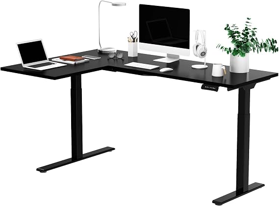 FLEXISPOT E1L Angle Desk Corner Desk Electrically Height-Adjustable Office Table with 2 Motors, 3-Way Telescope, Memory Function and Soft Start/Stop (180 * 120cm, Black Frame+Black Top)