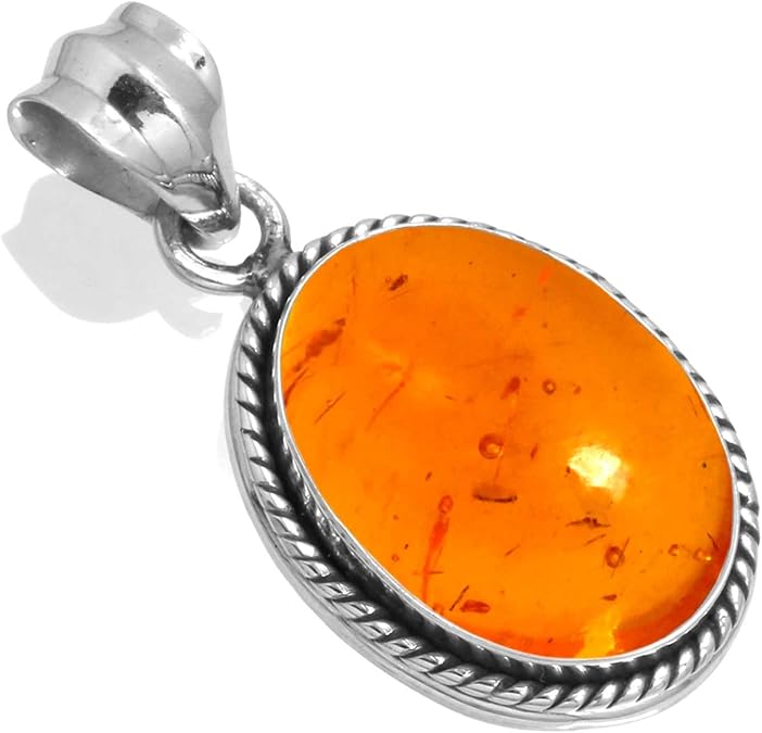 JEWELOPORIUM Boho Handmade Jewelry Chunky Natural Gemstone Lapis, Pearl, Carnelian, Amber Oval Genuine 925 Sterling Silver Pendant Necklace For Women