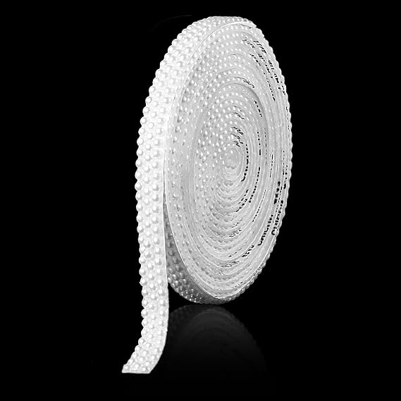 3 Yards Pearl Ribbon - Self-Adhesive Rhinestone Strips for Crafts, Bling Pearl Trim for DIY Crafts, WeddingBirthday Party Decoration, Stick-On Pearls Wrap Roll Crystal Tape