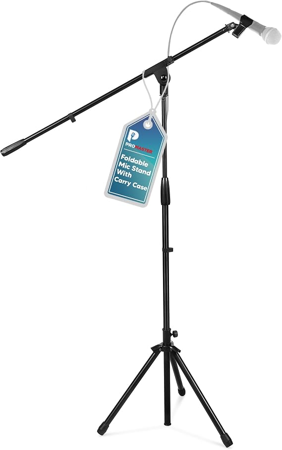 The Promaster Tripod Microphone Stand - Portable and Adjustable with Gooseneck Boom Arm, Lightweight Design for Performance and Studio Use - Black