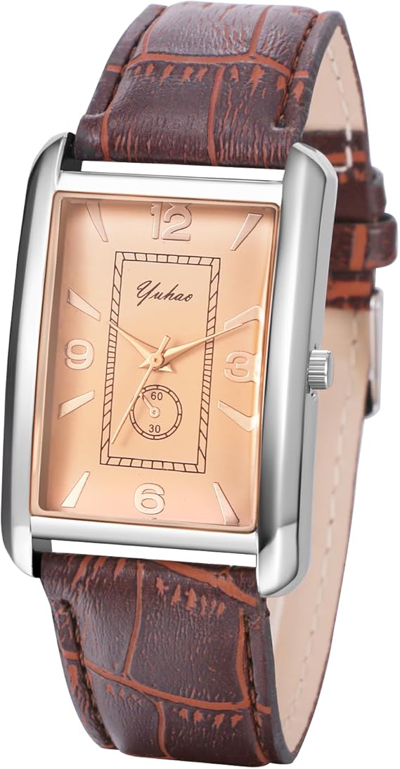 Square Wrist Watch for Men Stylish Waterproof: Antique Analog Display PU Leather Brown Pair Wrist Watches Quartz Leisure Business Fashion Accessories - Birthday Anniversary Christmas Valentine's Day Gift for Boyfriend Girlfriend Lover