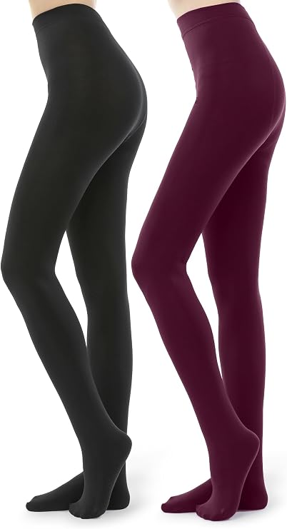 G&Y 2 Pairs Fleece Lined Tights for Women - 100D Opaque Warm Winter Pantyhose