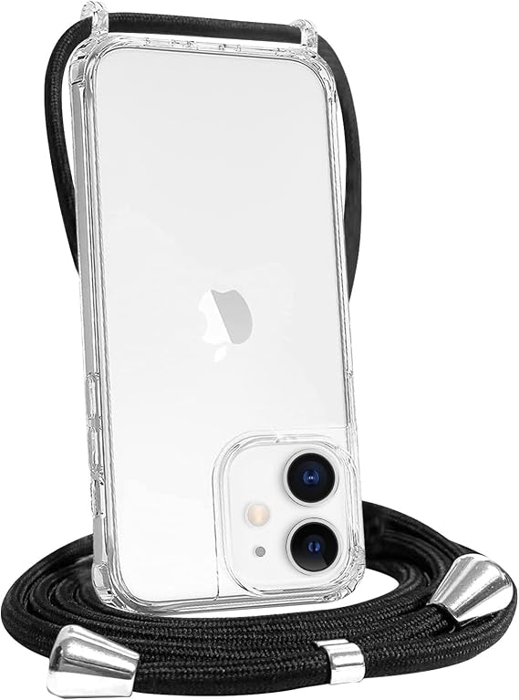 Crossbody Case Compatible with iPhone 11 Clear Case with Adjustable Lanyard Strap Soft Slim Transparent TPU+ Hard PC Anti-Scratch Shockproof Protective Phone Cover Black 6.1 inch