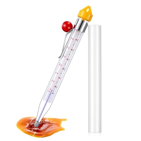 Photect 1 Pcs Candy Thermometer with Pot Clip 8", Yellow | Deep Fry Oil Thermometer for Candy Making, Instant Read Cooking Food Thermograph, for Sugar, Syrup, Jam, Jelly Temperature