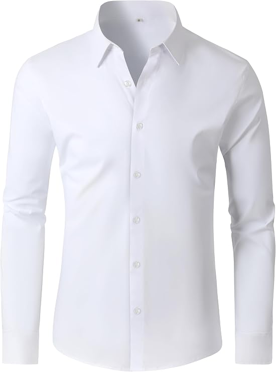 Mens Dress Shirts 4-Way Stretch Long Sleeve Slim Fit Formal Shirt Business Casual Wedding Dating Button Down Shirts