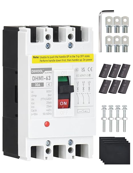 DIHOOL Industrial Miniature Circuit Breaker 3 Pole 30 Amp 277/480V AC, Thermal Magnetic Trip,AC Disconnect Switch MCB