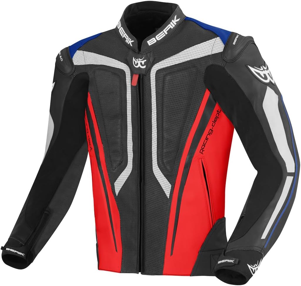 Berik Street Pro Motorcycle Leather Jacket Black/Red/Blue 56