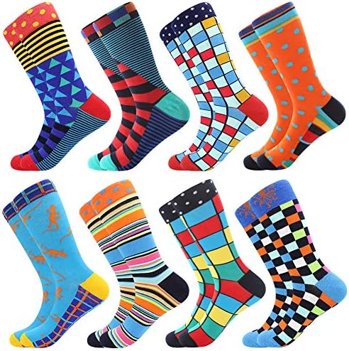 BONANGEL Mens Dress Socks Fun Funny Novelty Colorful Crazy Crew Dress Socks For Men 8-12