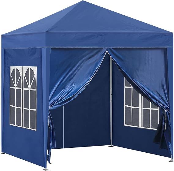 TUKAILAi Portable 10x10ft Pop Up Gazebo, Instant Canopy Water-Resistant Anti-UV Shelter with 4 Side Panels & Carry Bag, Steel Frame Tent for Outdoor Camping Party Event Four Seasons (Blue)