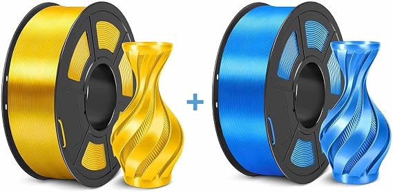 3D Printer Silk Filament, SUNLU Shiny Silk PLA Filament 1.75mm,Smooth Silky Surface,Great Easy to Print for 3D Printers,Dimensional Accuracy +/- 0.02mm, Silk Light Gold and Blue 1KG