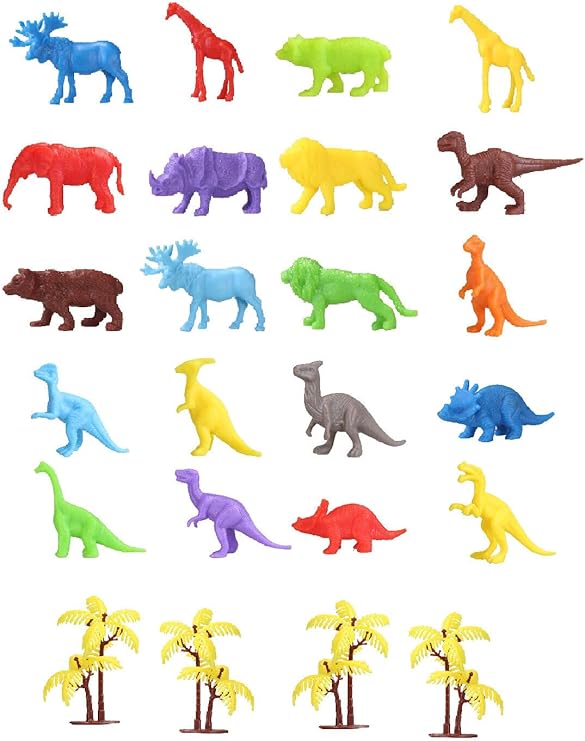 Toy Play 24 Piece Color Mini Dinosaur and Wild Animals Figure Set 4-6 cm SKU683-669
