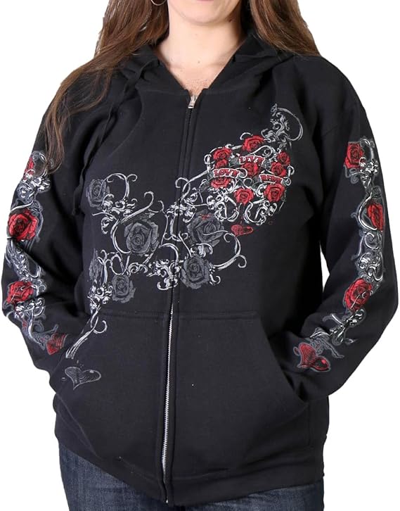 Hot Leathers Women's Live Love Ride and Roses Hooded Sweatshirt (Black)