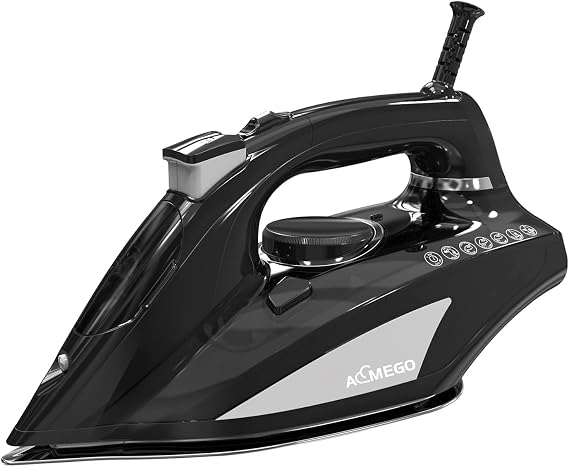 AEMEGO Steam Iron for Clothes Portable Anti Drip Clothes Iron Steam with Non Stick Ceramic Soleplate Auto-Off Self-Cleaning Function Travel Iron with Visible Water Tank for Home (1700W Black)