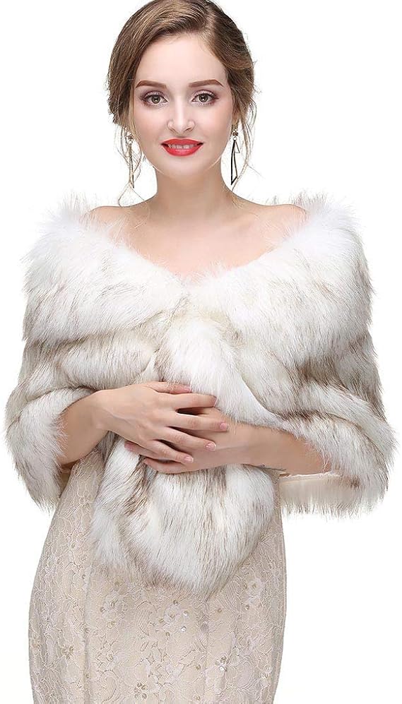 CanB Women's 1920s Faux Fur Wraps and Shawls Bridal Wedding Fur Stole Winter Faux Mink Fur Cape for Bridesmaids