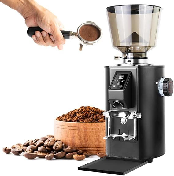 Flat Burr Espresso Coffee Grinder Electric - Single/Double Cup Selection | Anti-Static | for Pour Over/Drip/French Press, Coffee Bean Grinder for Home Use Black