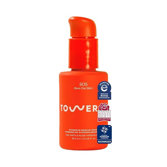 Tower 28 SOS Rescue Face Serum - Soothing Facial Serum with Hypochlorous Acid for Irritated, Sensitive Skin - Gently Helps Reduce Redness + Blemishes - Fragrance-Free Everyday Skin Care (2 oz)