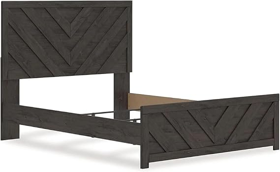 Peny Queen Size Bed, Chevron Pattern, Panel Headboard, Charcoal Black