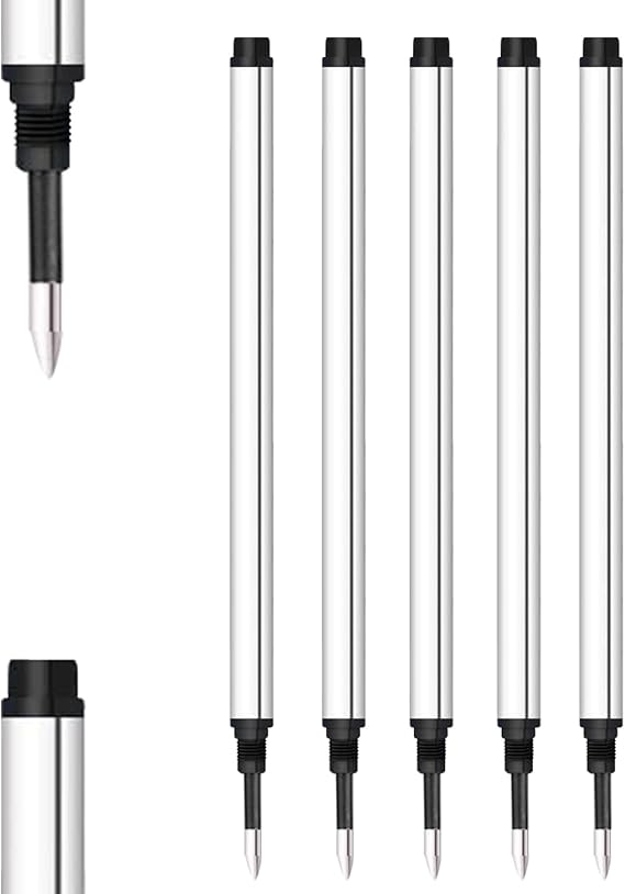 DunBong 5-Pack 0.5mm Threaded Rollerball Refills, Medium Point - Black | Smooth skip-free writing | Quick-dry gel ink | Threaded spiral design | Fits threaded pens | 4.41" length