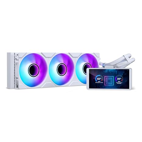 Phanteks Glacier One 360M25-LCD AIO Liquid CPU Cooler, 6 IPS LCD HD Display, 120mm M25 Gen2 D-RGB Fans, High-Performance Copper Cold Plate, Intel & AMD Compatible, White