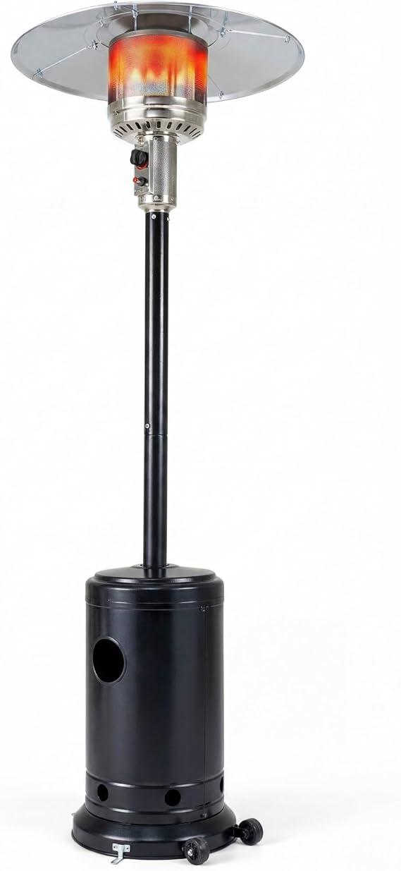 COSTWAY Outdoor Patio Heater, 48000 BTU Propane Heater with Stainless Steel Burner and Wheels, Triple Protection System, Standing Portable Outside Heater for Porch, Deck, Home and Commercial, Black