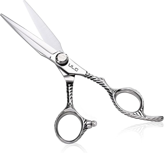 Professional Hair Cutting Scissors ULG 6.5" Premium Barber Shears with Adjustable Tension, Offset Handle, Ergonomic Grip & Sharp Stainless Steel Blades for Stylists and Barbers, Silver
