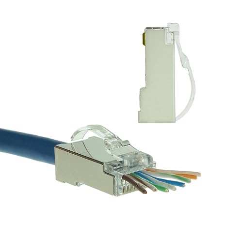 LINKUP Cat6 RJ45 Pass Through Connectors | Self-Protective Curved Unbendable Latch - No Boot Required | Durable, Space-Saving Ethernet Ends for Solid & Stranded Cable | Performance RJ45 Termination