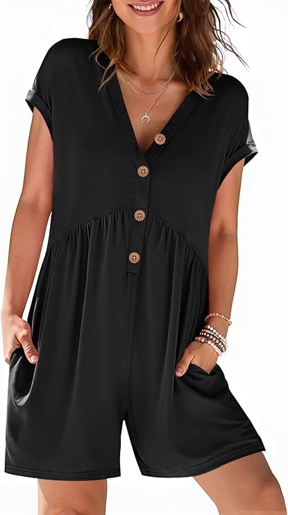 MEROKEETY Rompers for Women Casual Summer Short Jumpsuits Overalls