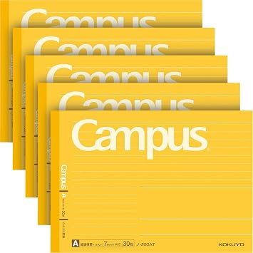 KOKUYO Campus Composition Notebook, 5 Pack, Half Size Junior Composition Book, B 7mm Dotted Rule, 30 Sheets, Yellow, Educational and Learning Activities for Kids (NO-293AT)
