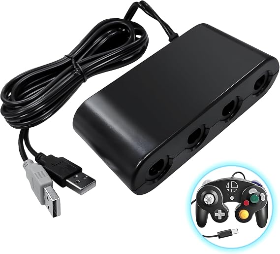 Nintendo Switch GameCube Controller Connection Adapter Switch GC Controller Connection Adapter 3-in-1 Conversion Adapter TURBO Rapid-Fire Function 4 Ports Up to 8 Players Simultaneous Play Super Smash