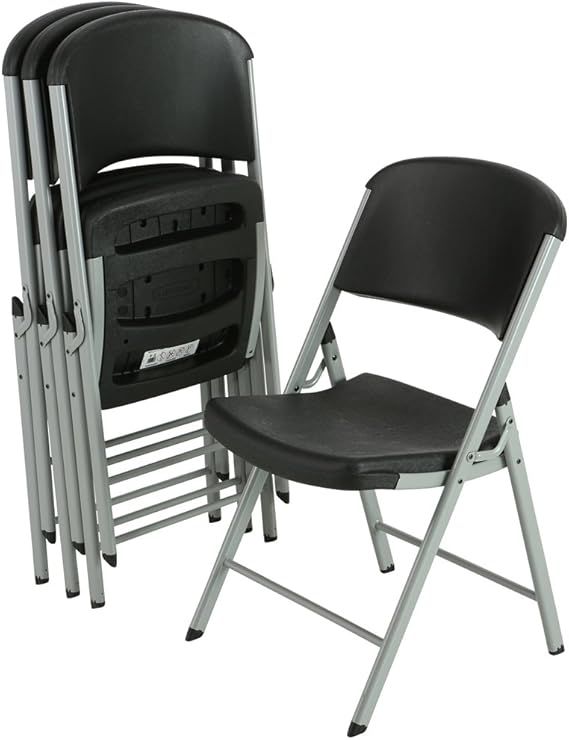 LIFETIME 80407 Commercial Grade Folding Chairs, 4 Pack, Black/Silver