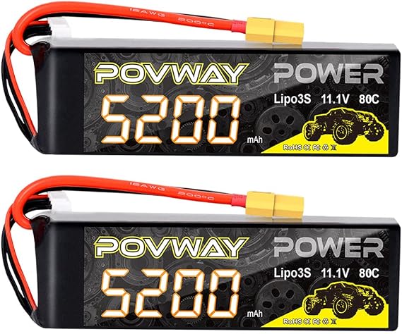 5200mAh 3S Lipo Battery RC Battery 11.1V 80C Softcase with XT60 Plug for RC Cars, RC Truck,Helicopter, Airplane - 2 Packs