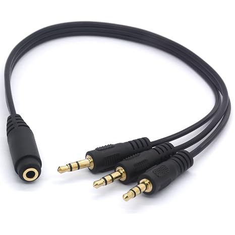 3 Way Headphone Splitter (25cm) | Gold Plated 3.5mm TRS Female to 3 x 3.5mm TRS Male Aux Cable Audio Lead for MP3 Car