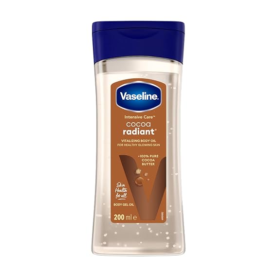 Vaseline Intensive Care Cocoa Radiant for Glowing Skin Body Gel Oil Made with Pure Cocoa Butter + Replenishing Oils 6.8 fl oz