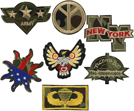 Camouflage Iron on Patches Embroidered Military Patches Morale Sew On Patches for Military Fans Applique Stickers Badges Clothes Jacket T-Shirt Decorations Men Women Girls Boys Washable Decals 7Pcs