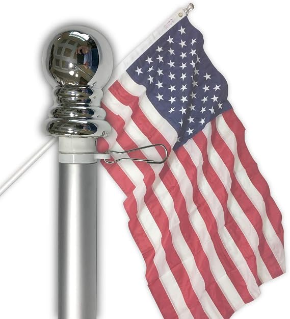 Flag Pole - 6 Foot Silver Brushed Aluminum No Tangle Spinning Flagpole with Silver Globe Built Tough and Beautiful to Fly Grommeted or Sleeve Flags Proudly in Residential House or Commercial Settings