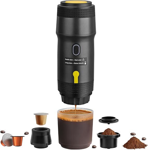 Portable Espresso Maker, 25Bar Self-Heating Coffee Maker | Intelligent Anti-Dry Burn, Electric Mini Coffee Maker, NS/DG Capsules & Ground, for Travel RV Office