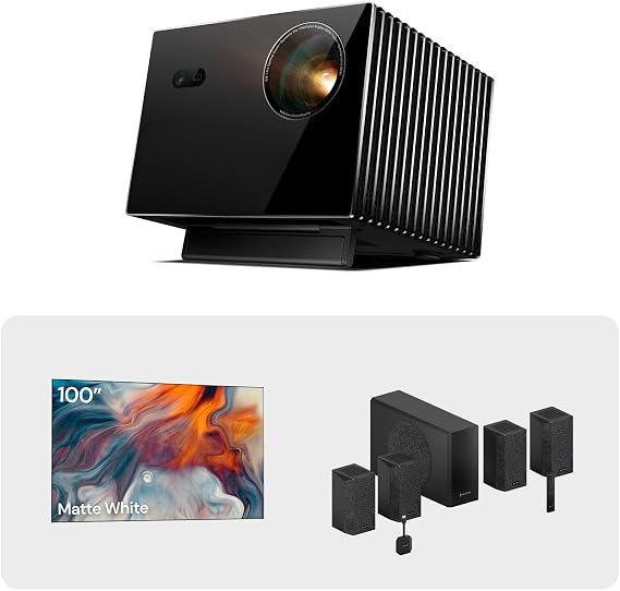 Valerion VisionMaster Max 4K Laser Projector with ThunderBeat 4.1.2 and 100-inch Fixed Frame Projector Screen