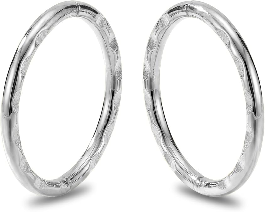 365 Sleepers 2Pcs Handmade in Australia 925 Solid Sterling Silver Faceted Hinged Sleeper Earrings – 18G Hypoallergenic Nickel Free Nose Lip Septum Tragus Helix Hoop Ring, 8mm-14mm