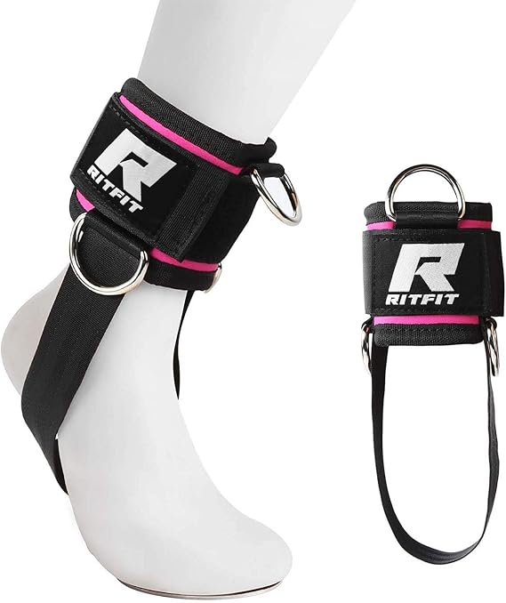 RitFit Kickback Ankle Straps Padded Ankle Strap for Cable Machine,Strong Hook and Loop,Reinforced 3 D-Ring, Adjustable Comfort fit Neoprene - Premium Ankle Cuffs to Enhance Abs, Glute & Leg Workouts