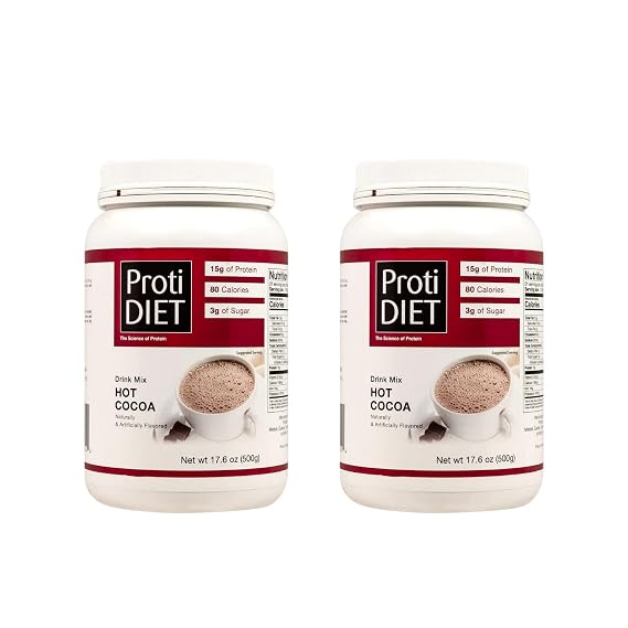 ProtiDiet - High Protein Hot Chocolate Drink Mix, 15g Protein, 90 Calories, 0.5g Fat, 2 Jar Value Pack, 42 Servings Total