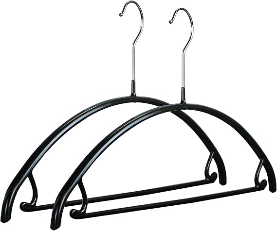MAWA Reston Lloyd Euro Series Non-Slip Space-Saving Clothes Hanger with Bar and Hooks for Pants and Skirts, Style 42/U, Set of 2, Black