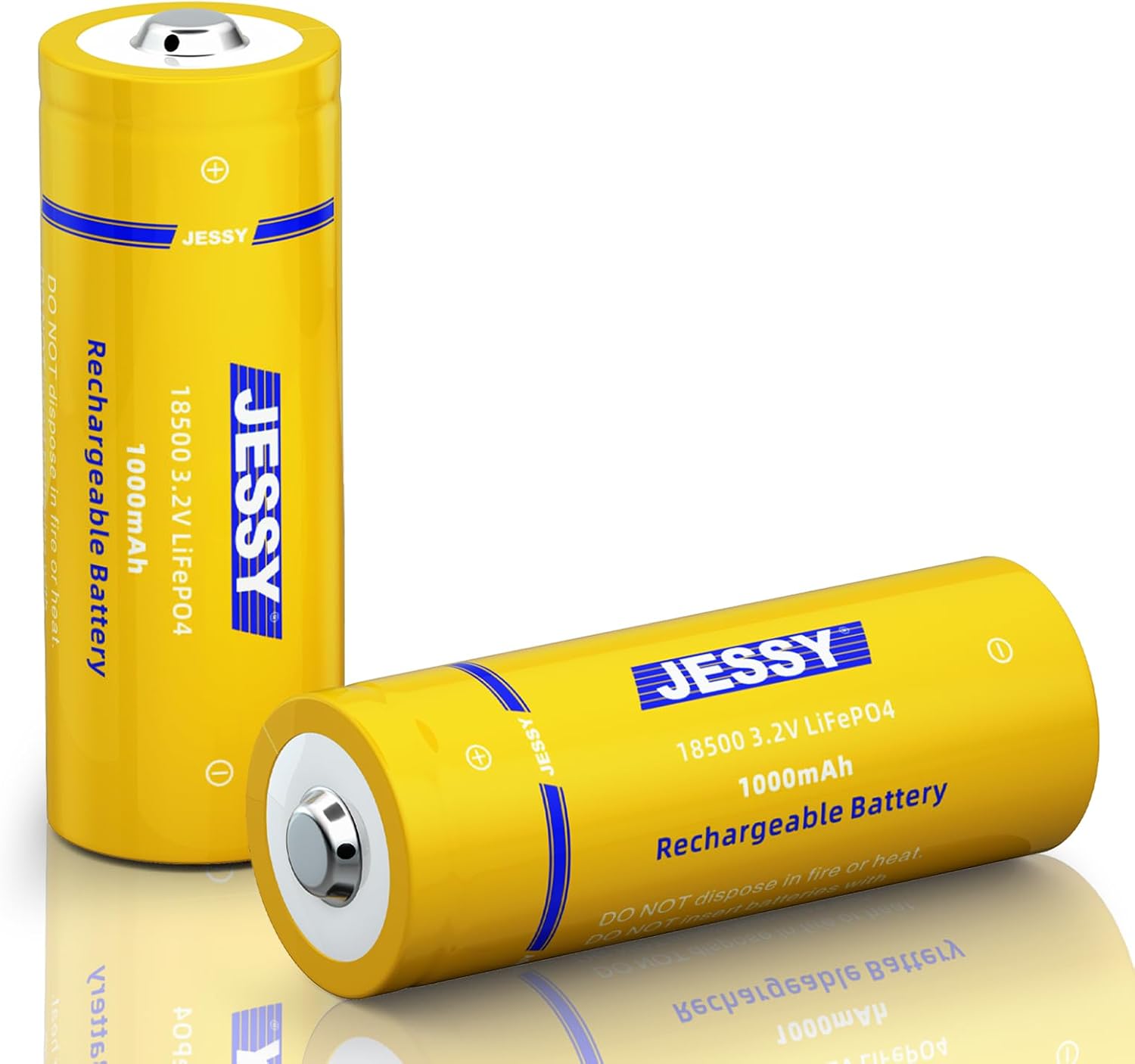 JESSY 18500 3.2V Rechargeable Battery, LiFePO4 18500 3.2V 1000mAh 3.2volt Solar Batteries for Outdoor Solar Lights, Security System Panels,Flashlight 2 Pack
