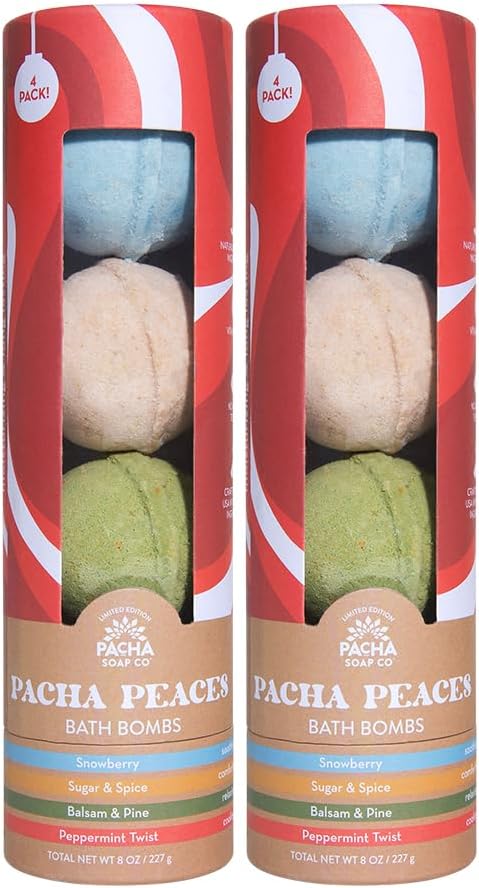PACHA SOAP Co. Bath Bomb Variety, Holiday Scents, 8 oz, 2-Pack, 16 oz Total - Nourishing & Restorative Bath Bombs, Trial & Travel Size, Holiday Gift Set, Handcrafted in The USA