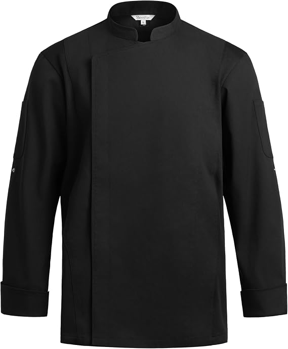 Chef Coat for Men Long Sleeve Slim Fit with Snap Buttons, Orion | 2-Way Sleeve: Roll Up with Tab for Prep; Breathable Mesh Side Panels; Mandarin Collar; Dual Pockets; Polyester Cotton Blend