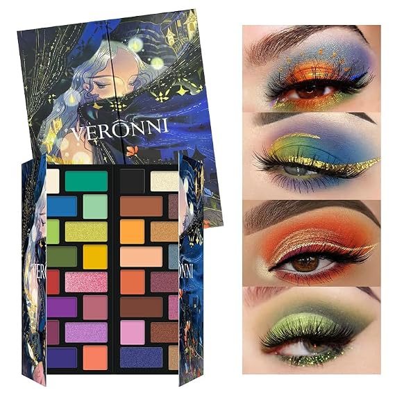 VERONNI 32 Colors Eyeshadow Palette, Matte Shimmer Glitter Eye Shadow Makeup Palette, MultiUse for Eyeshadow Blush Highlight, Long Lasting Pigmented Eye Makeup for Daily Party Halloween Cosplay